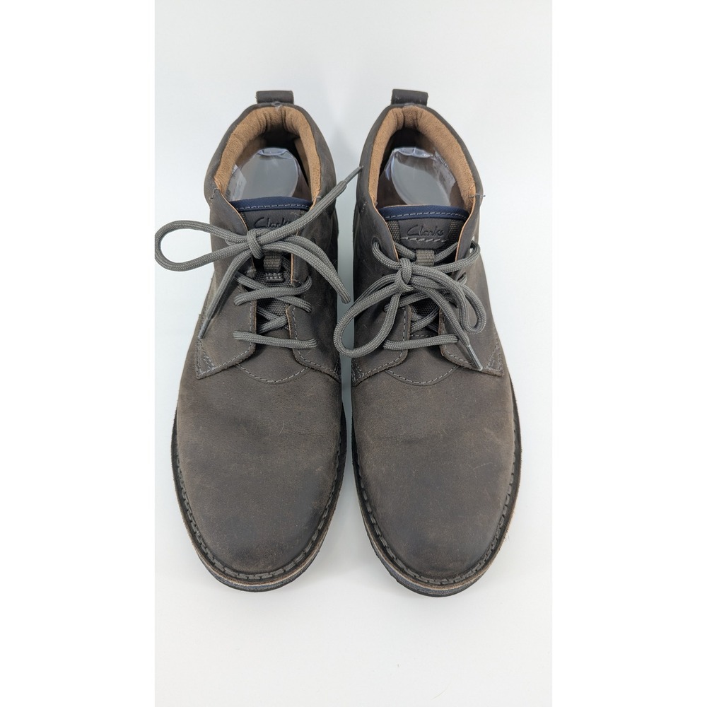 Clarks Mens Cotrell Top Chukka Boots Charcoal Grey Oily Leather Lace Up Size 11M